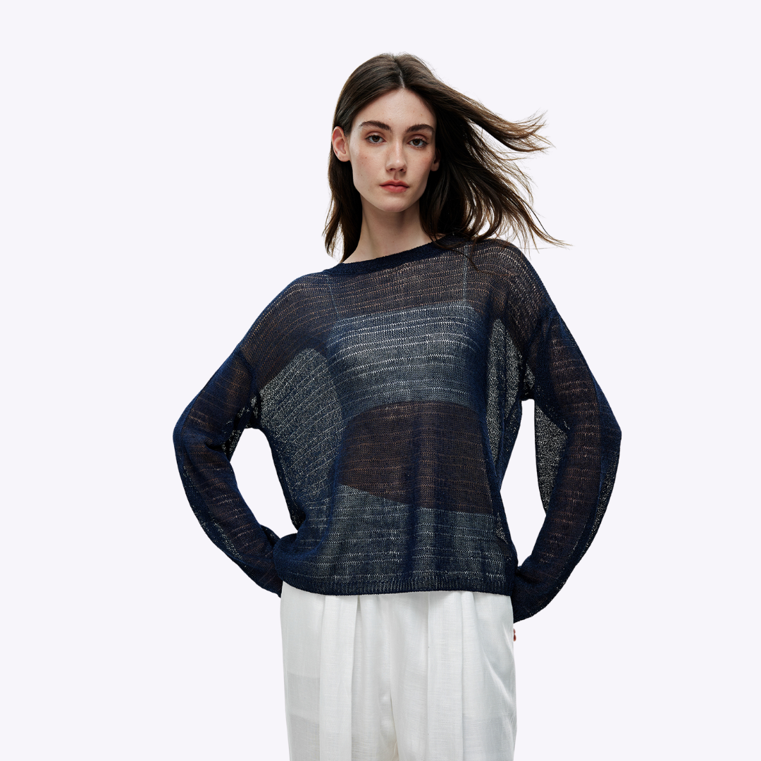Image of Sheer Long-Sleeve Sweater
